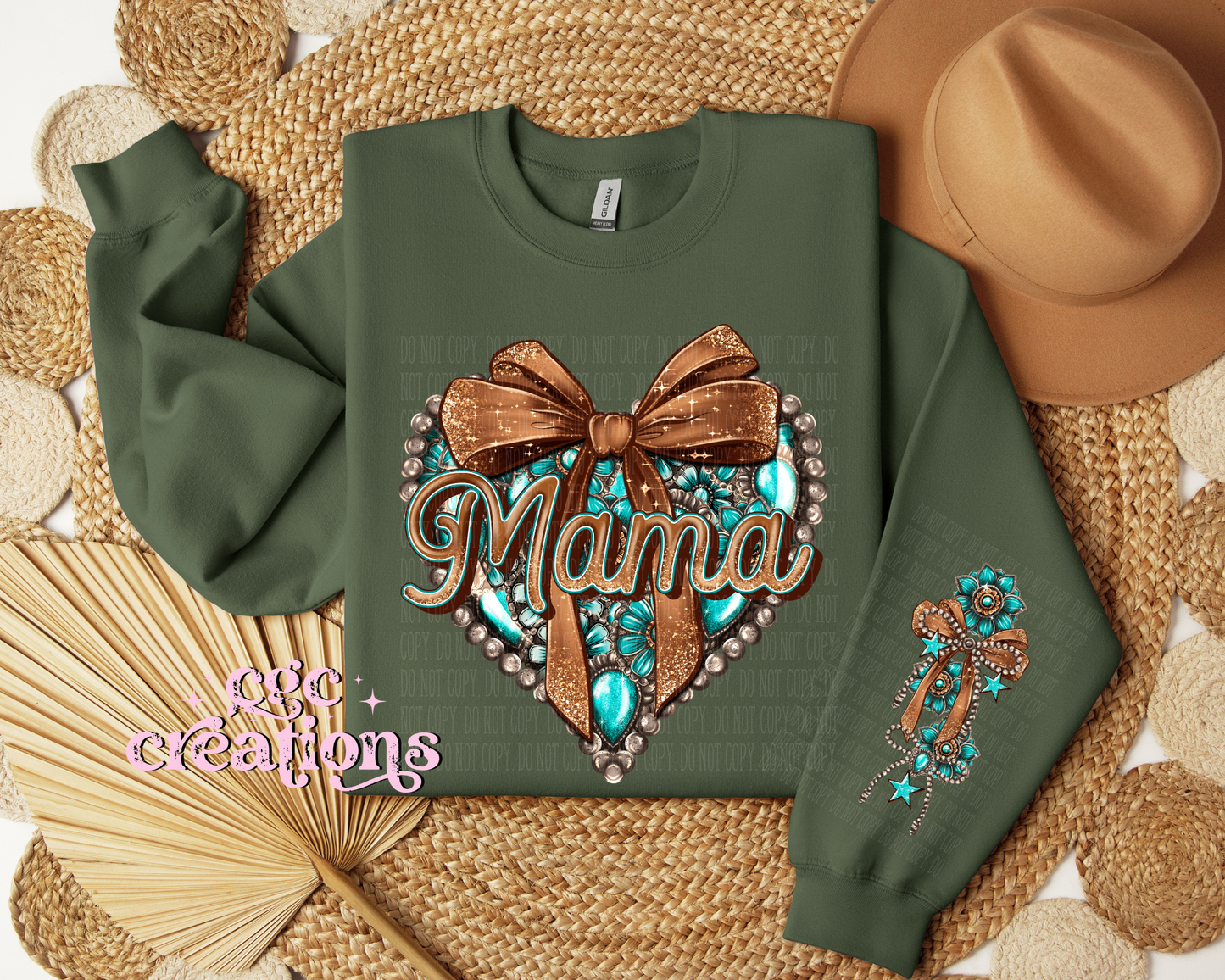 Western Mama Heart With Sleeve Design Crewneck Sweatshirt