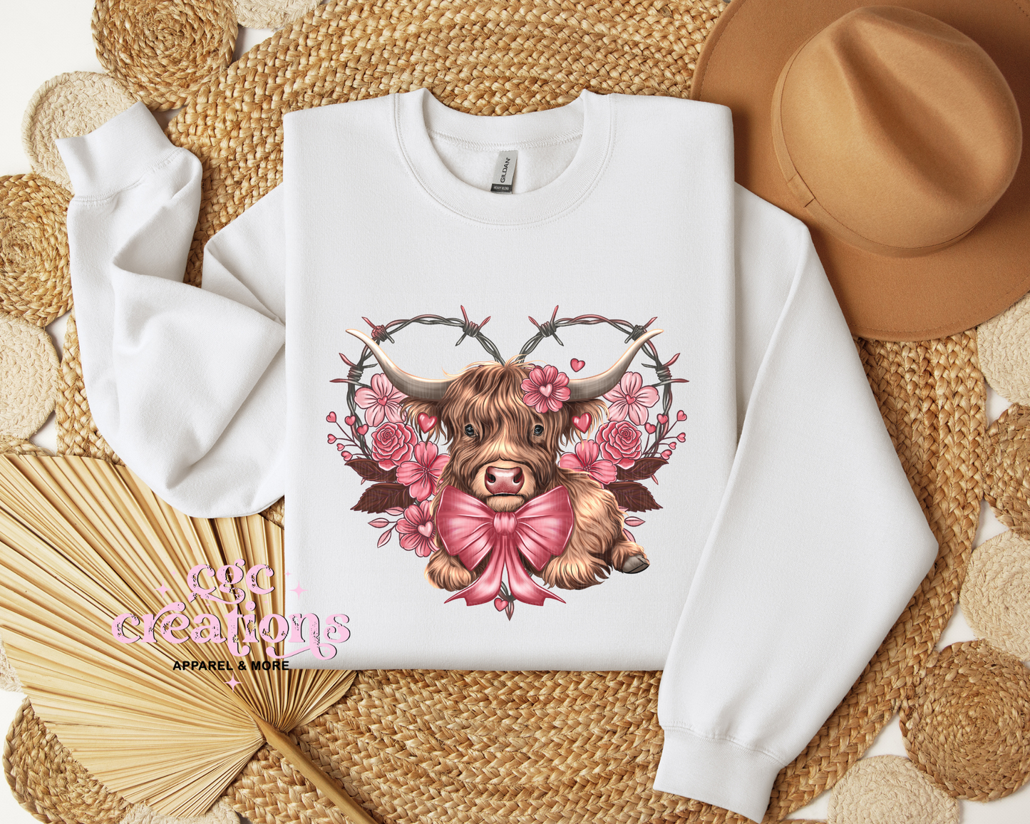 Cute Heart Highland Cow Crewneck Sweatshirt