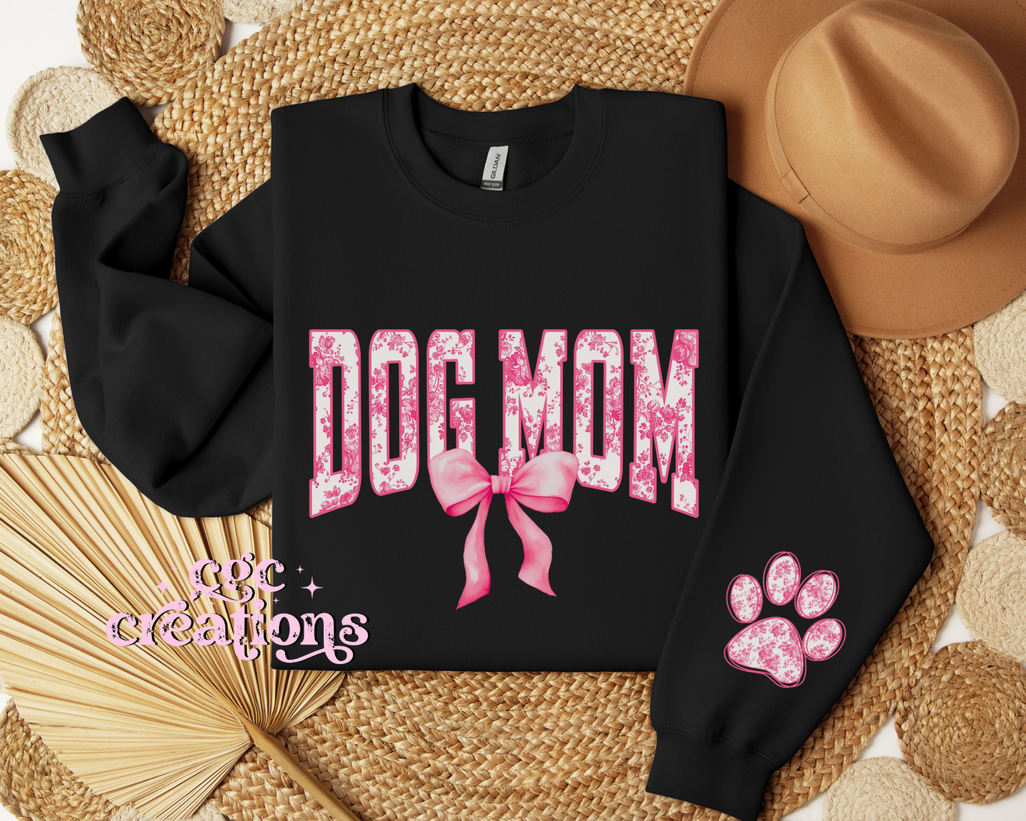 Dog Mom Floral Toile Pink Coquette Crewneck Sweatshirt