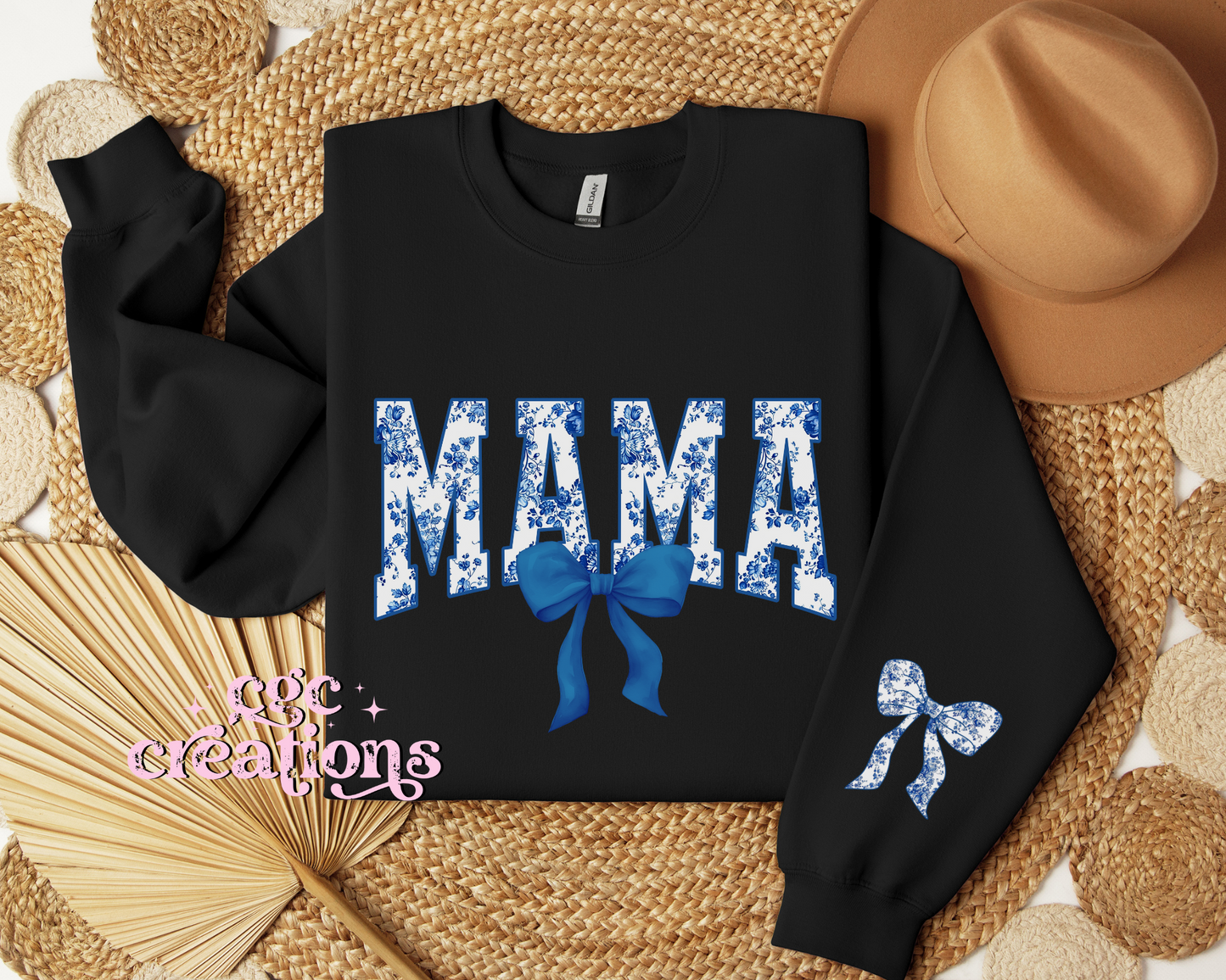 Mama Floral Toile Blue Coquette Crewneck Sweatshirt