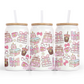 Books And Iced Coffee Girly 16oz Glass Cup With Lid