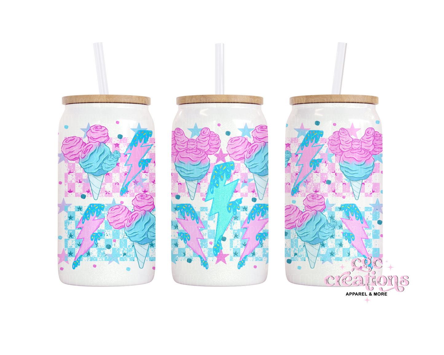 Cotton Candy Mouse 16oz Glass Cup With Lid