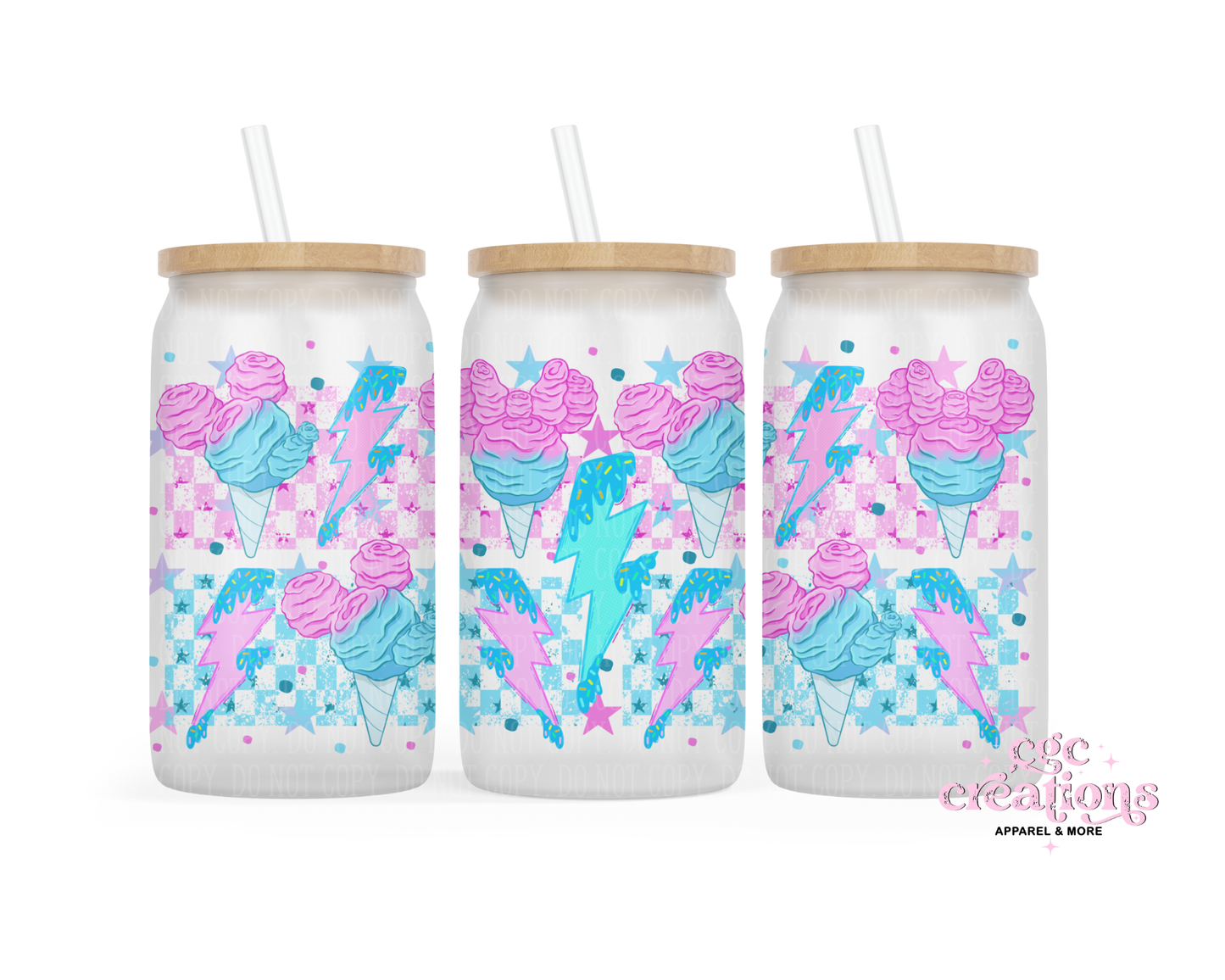Cotton Candy Mouse 16oz Glass Cup With Lid