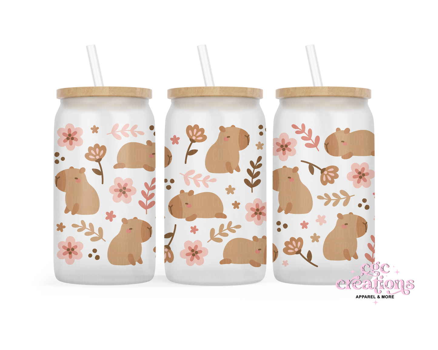 Capybara 16oz Glass Cup With Lid