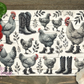 Chickens And Boots Glass Cutting Board