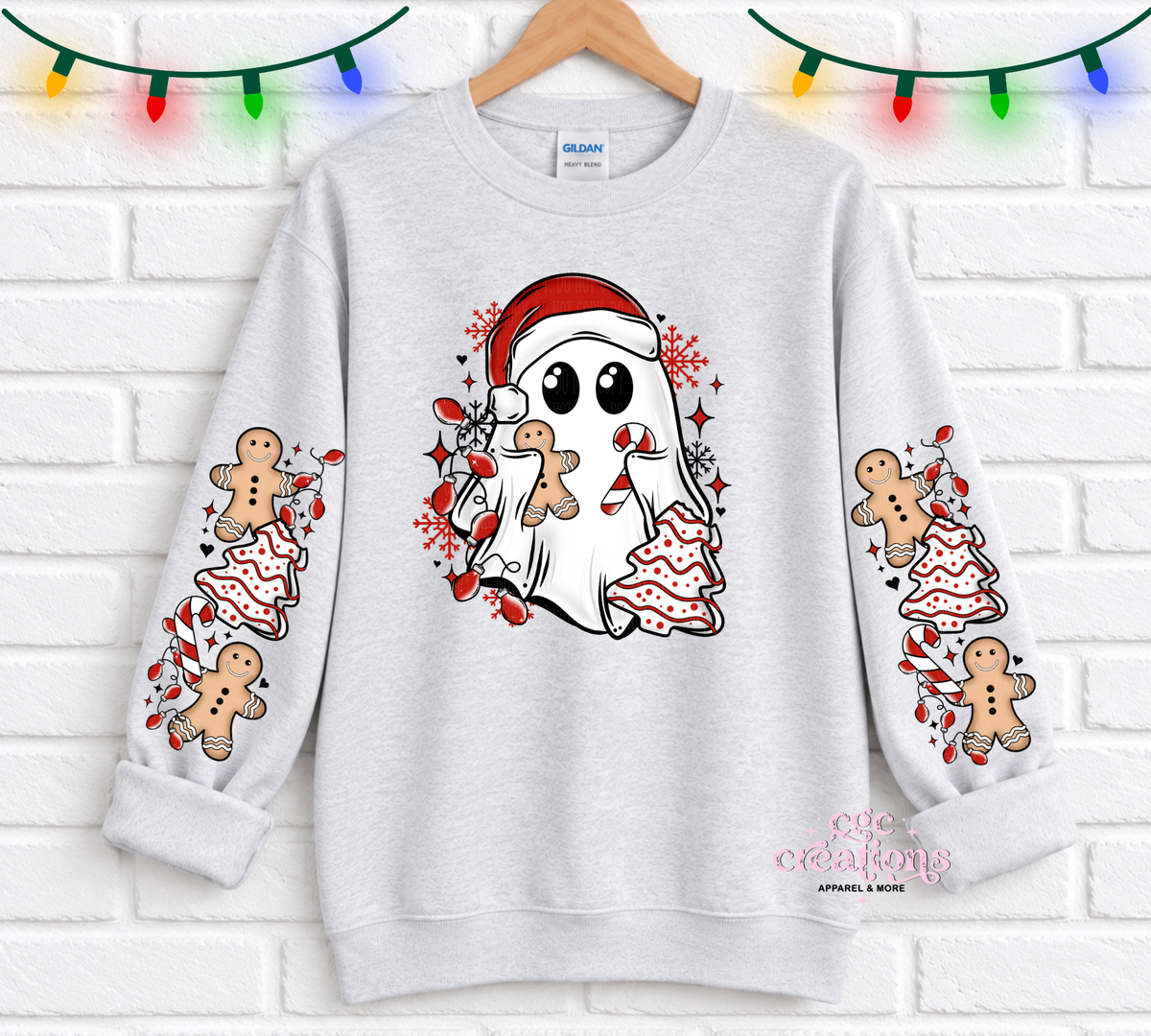 Christmas Ghost With Sleeves For Crewneck Sweatshirt And Hoodie ONLY Apparel(t-shirt or crewneck sweatshirt or hoodie)