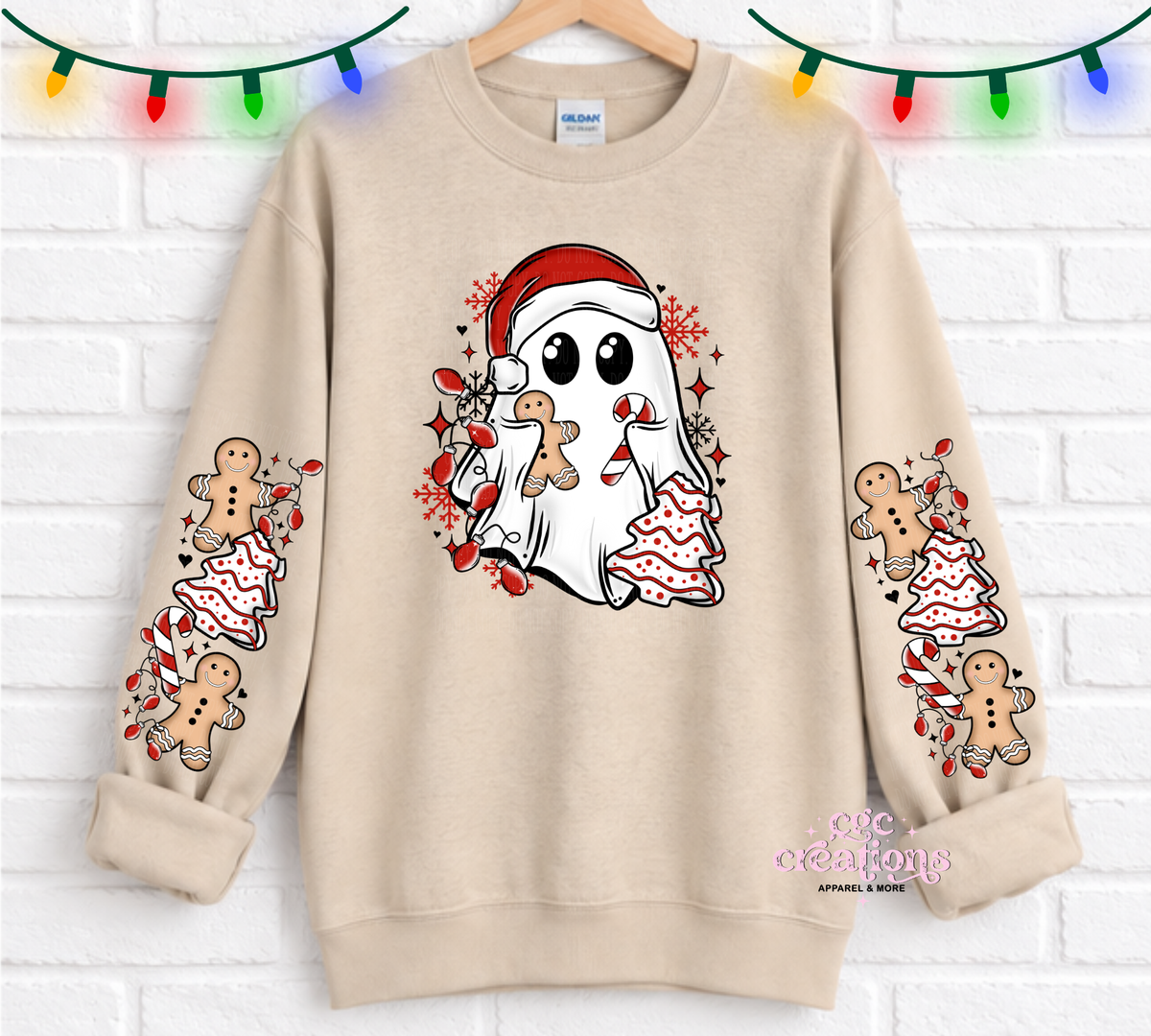 Christmas Ghost With Sleeves For Crewneck Sweatshirt And Hoodie ONLY Apparel(t-shirt or crewneck sweatshirt or hoodie)