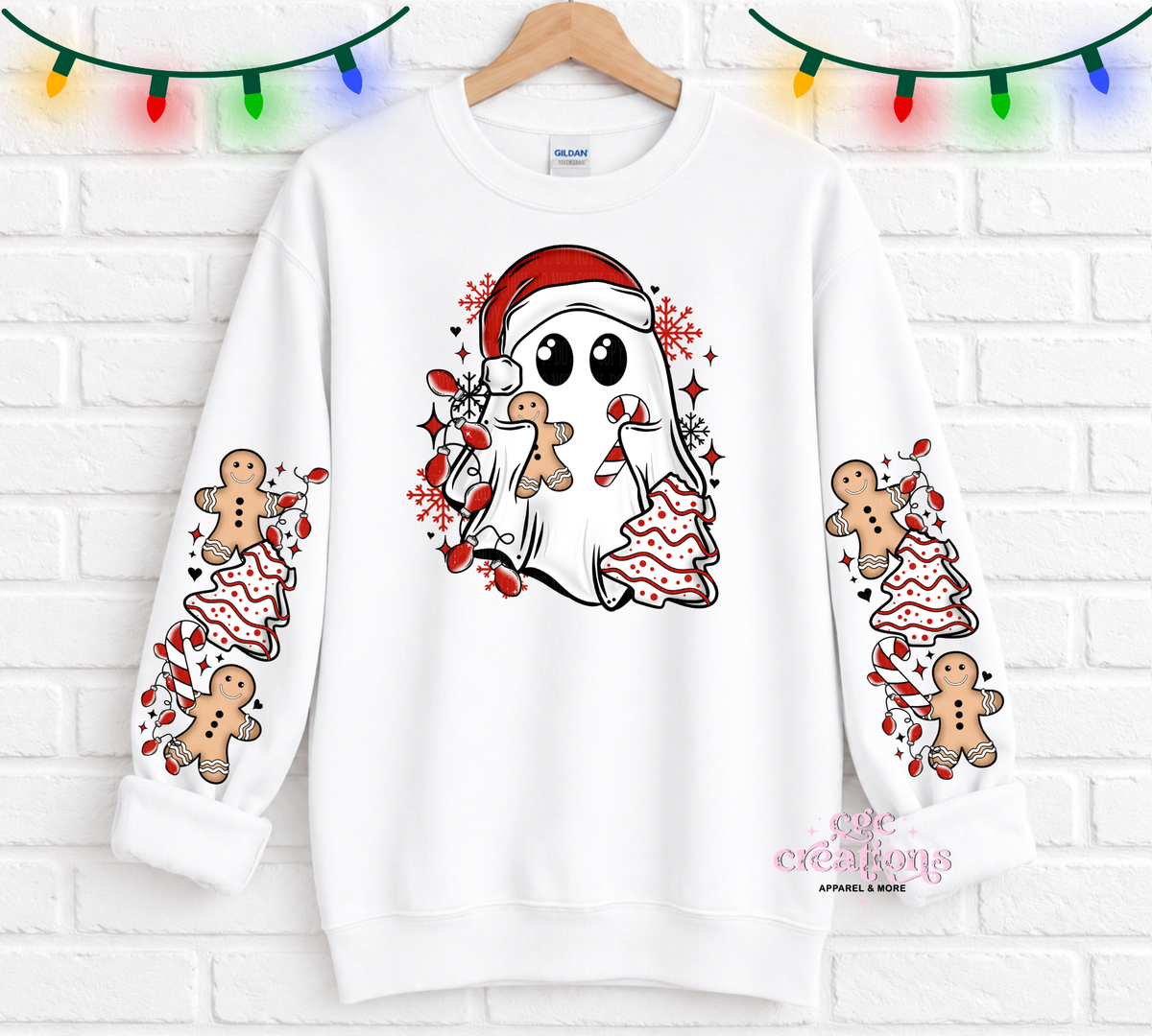 Christmas Ghost With Sleeves For Crewneck Sweatshirt And Hoodie ONLY Apparel(t-shirt or crewneck sweatshirt or hoodie)