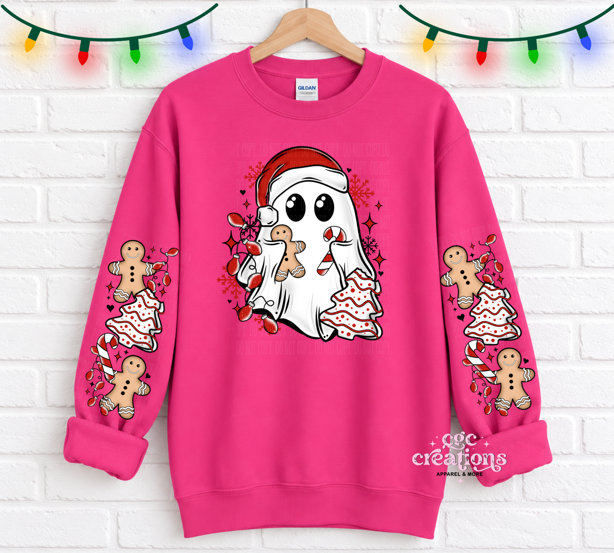 Christmas Ghost With Sleeves For Crewneck Sweatshirt And Hoodie ONLY Apparel(t-shirt or crewneck sweatshirt or hoodie)