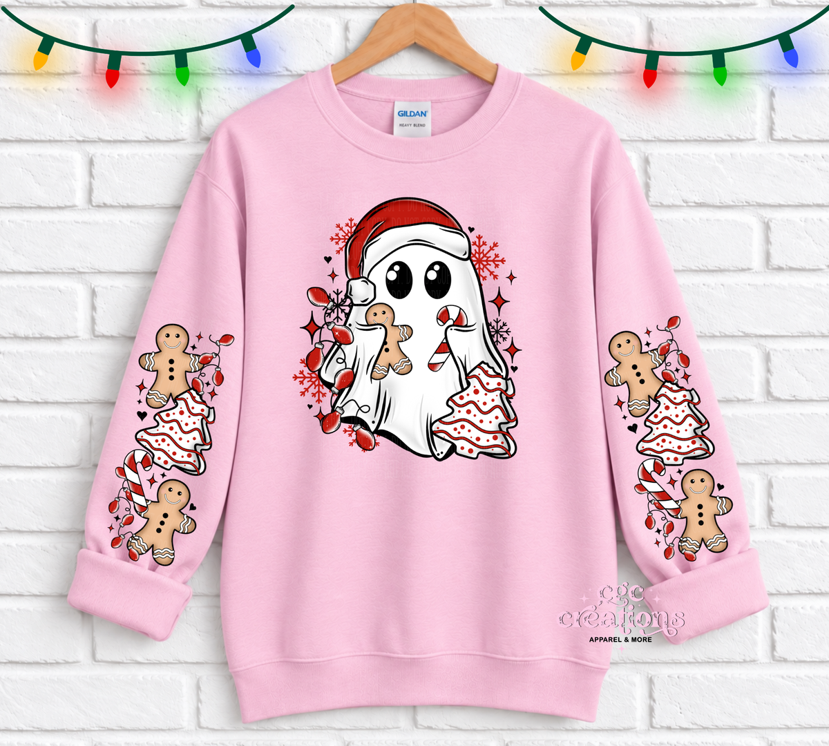 Christmas Ghost With Sleeves For Crewneck Sweatshirt And Hoodie ONLY Apparel(t-shirt or crewneck sweatshirt or hoodie)