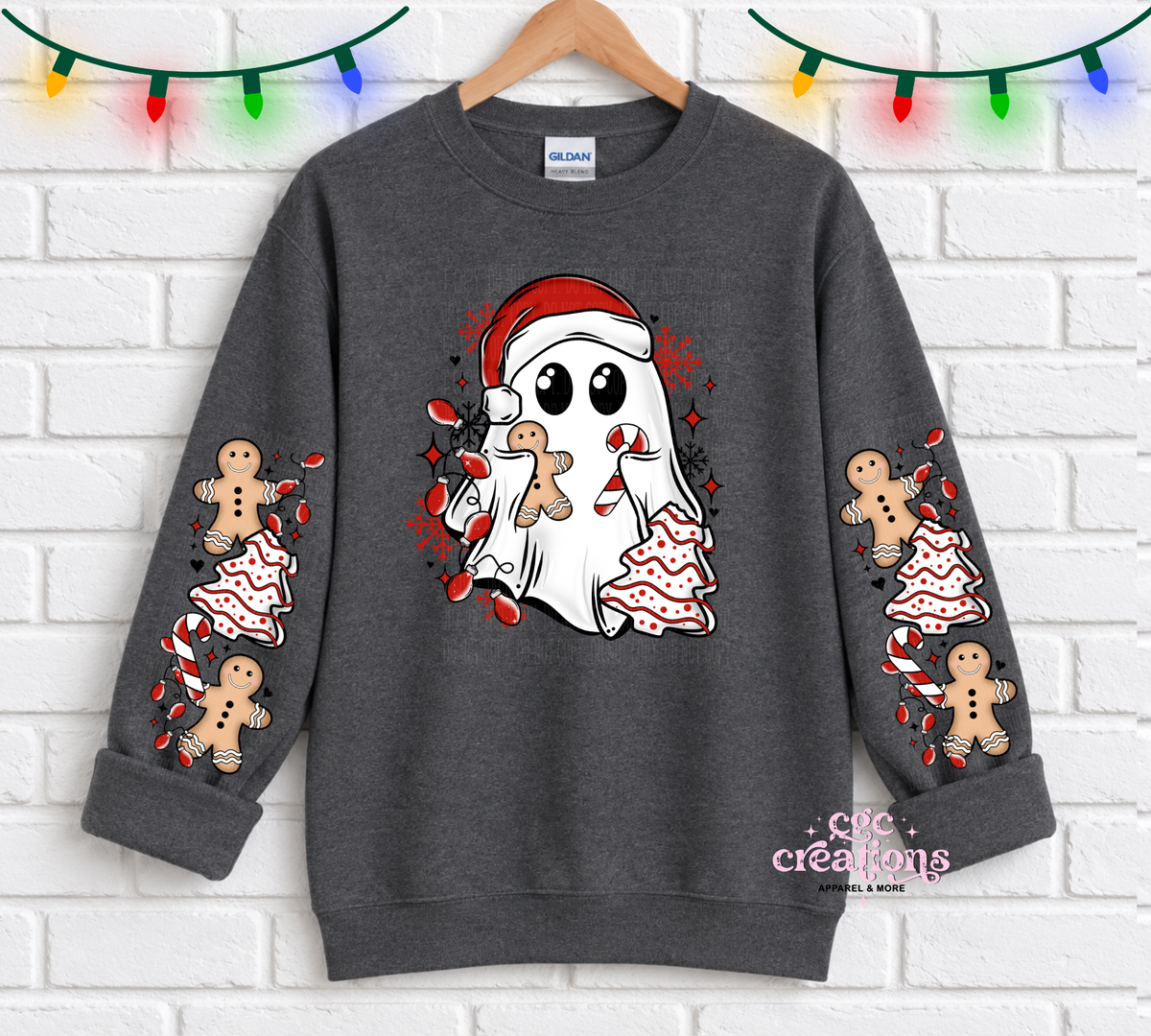 Christmas Ghost With Sleeves For Crewneck Sweatshirt And Hoodie ONLY Apparel(t-shirt or crewneck sweatshirt or hoodie)