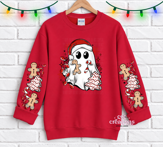 Christmas Ghost With Sleeves For Crewneck Sweatshirt And Hoodie ONLY Apparel(t-shirt or crewneck sweatshirt or hoodie)