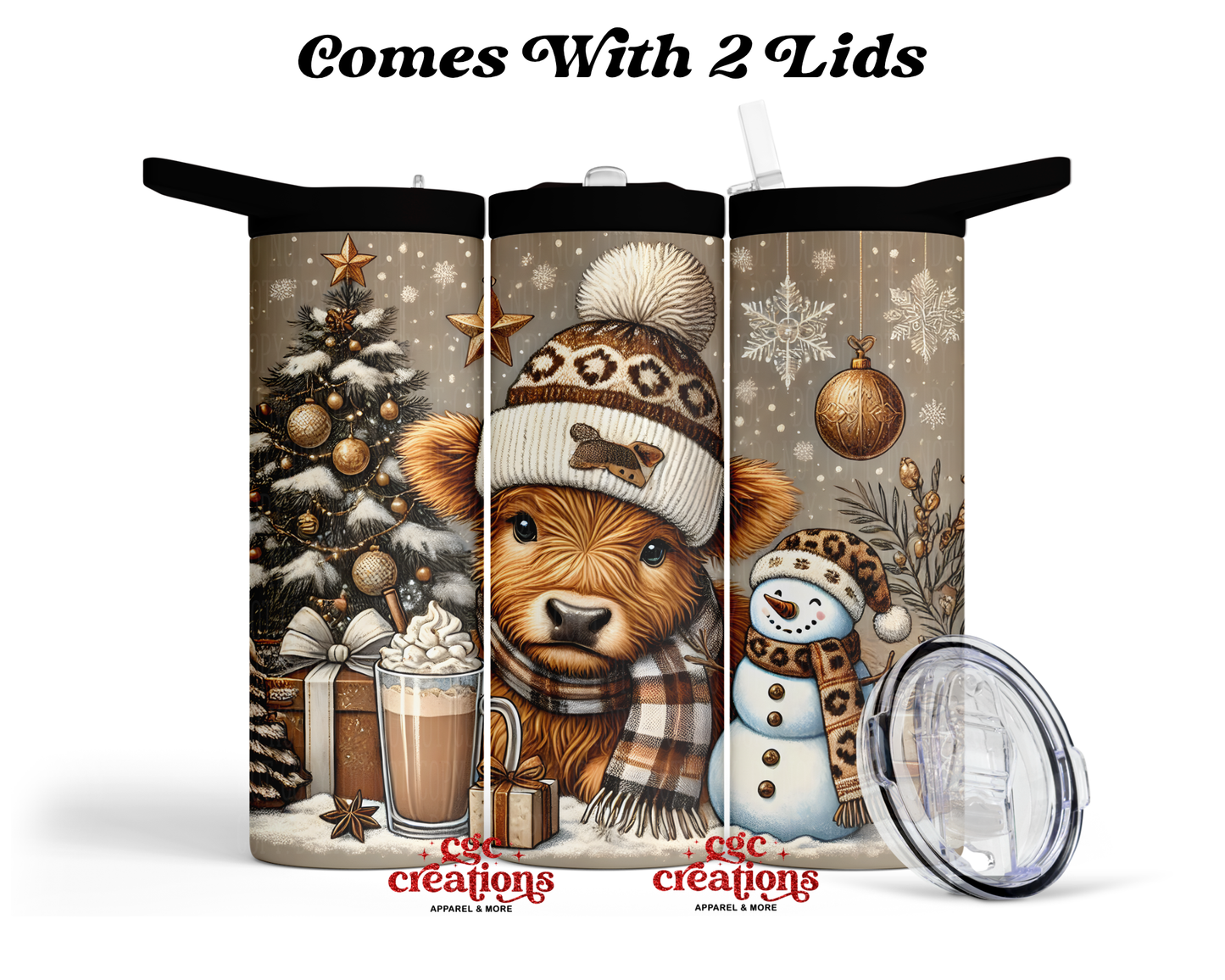 Cute Christmas Cow With Snowman 20 oz Insulated Tumbler