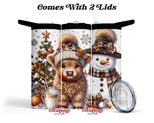Cute Christmas Cow With Snowman #2 - 20 oz Insulated Tumbler
