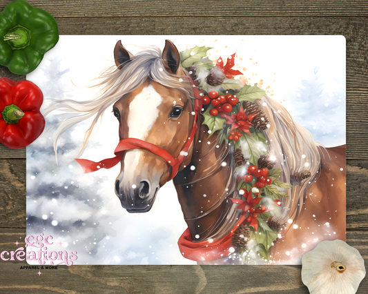 Christmas Horse Glass Cutting Board