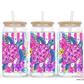 Floral Turtles 16oz Glass Cup With Lid
