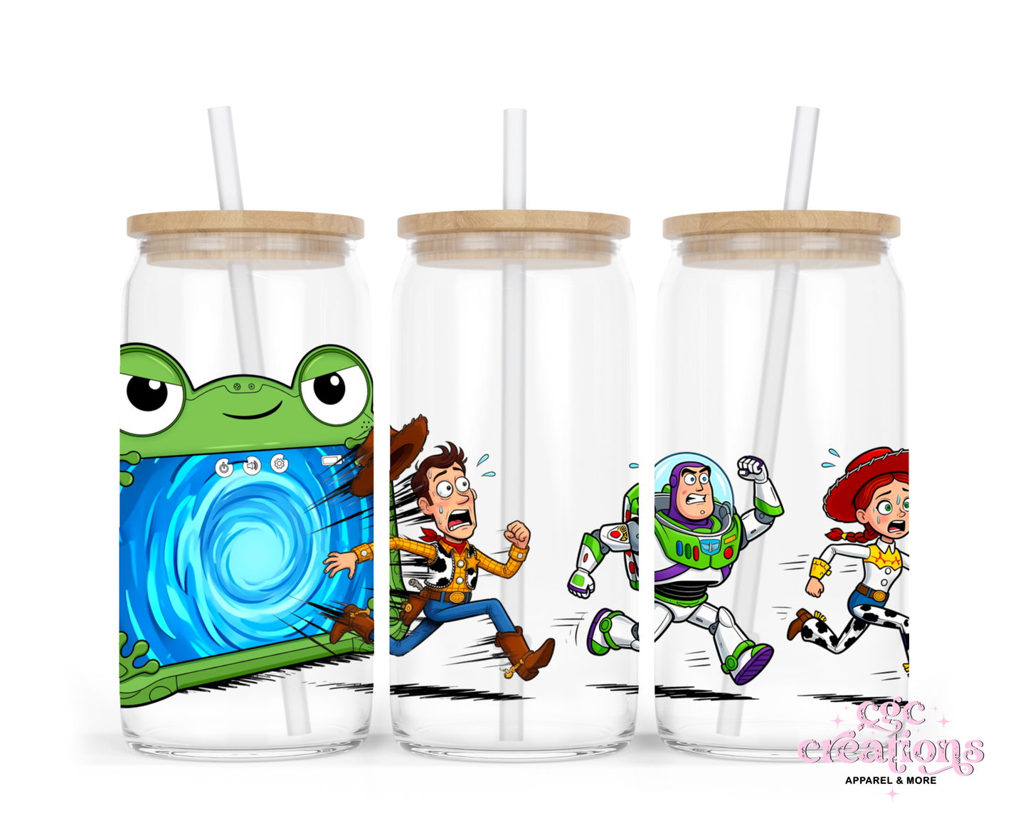 Space Ranger And Cowboy #2 16oz Glass Cup With Lid