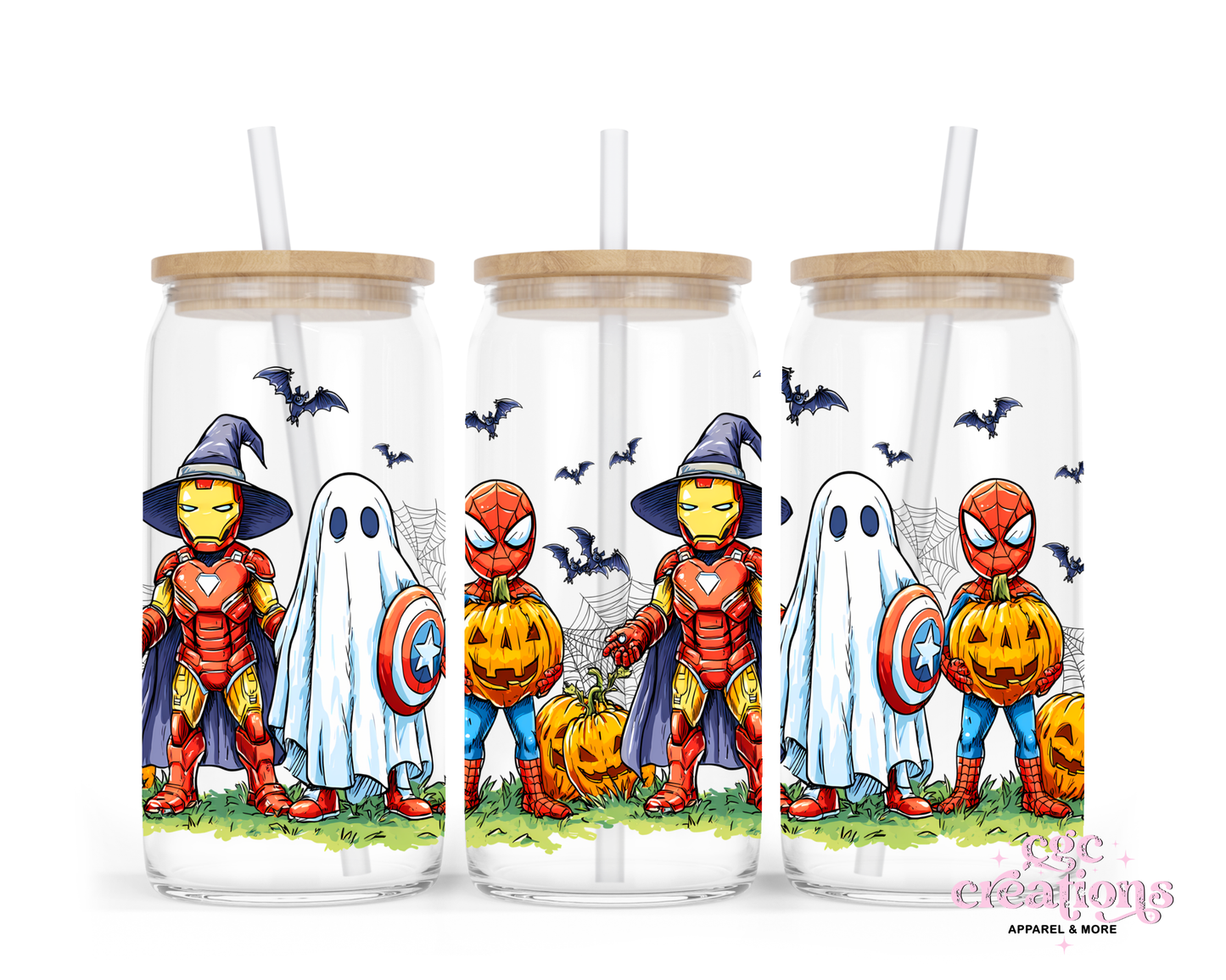 Action Hero's Halloween 16oz Glass Cup With Lid
