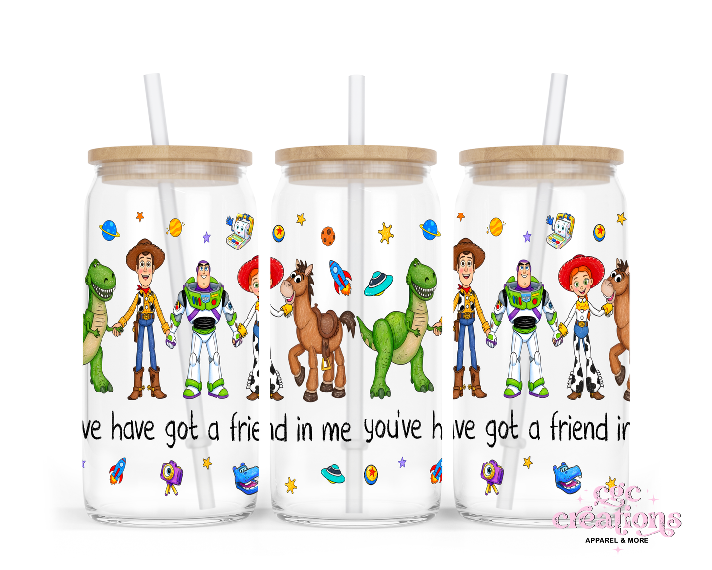 Space Ranger And Cowboy 16oz Glass Cup With Lid