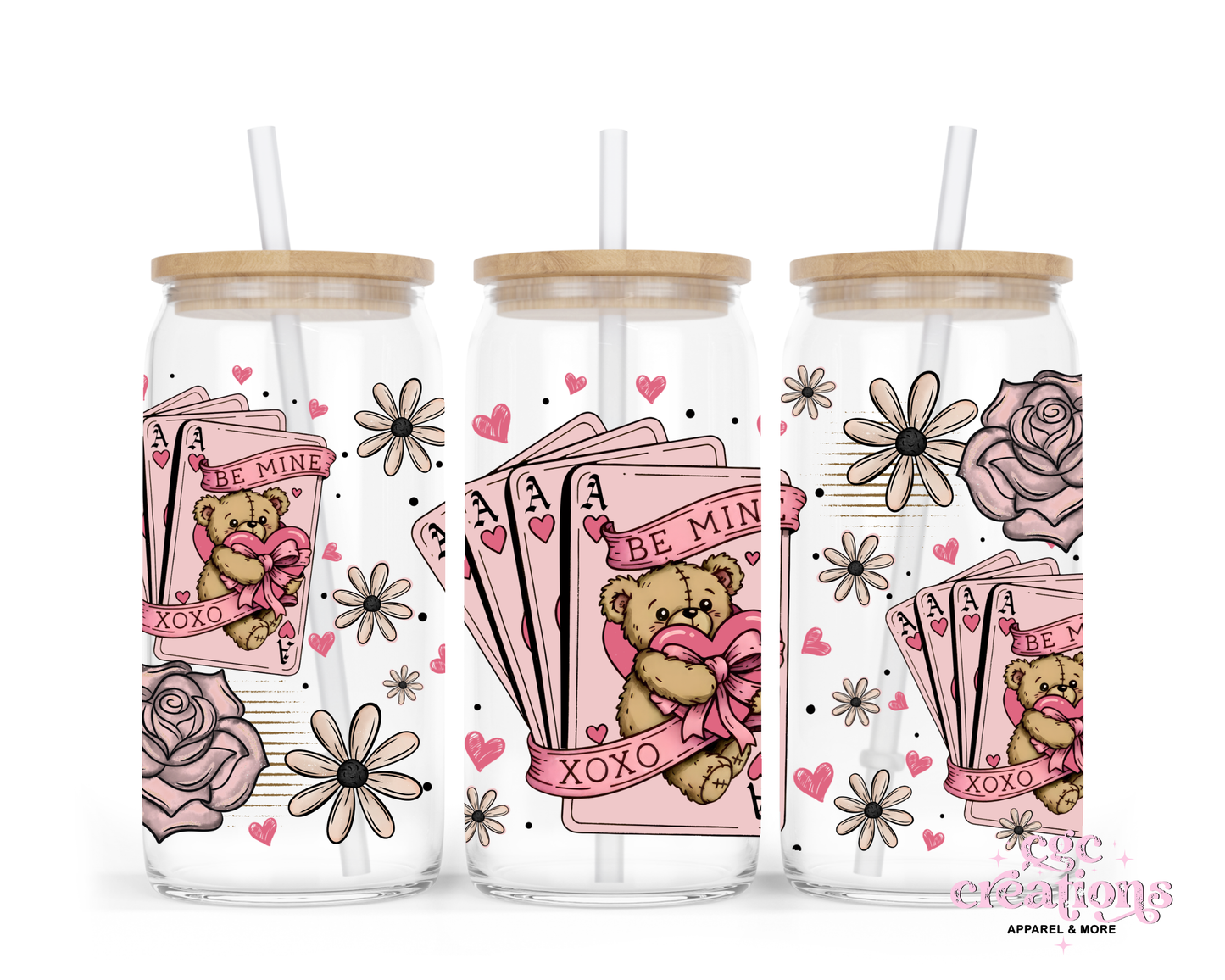 Be Mine Bear 16oz Glass Cup With Lid