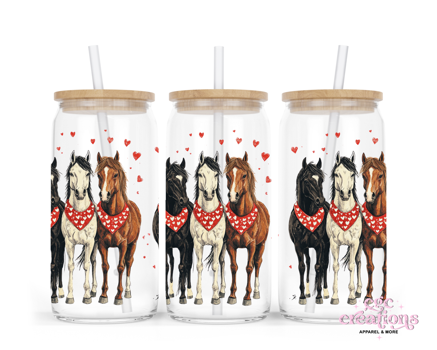 Horse Love 16oz Glass Cup With Lid