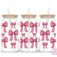 Pink Coquette Bows 16oz Glass Cup With Lid