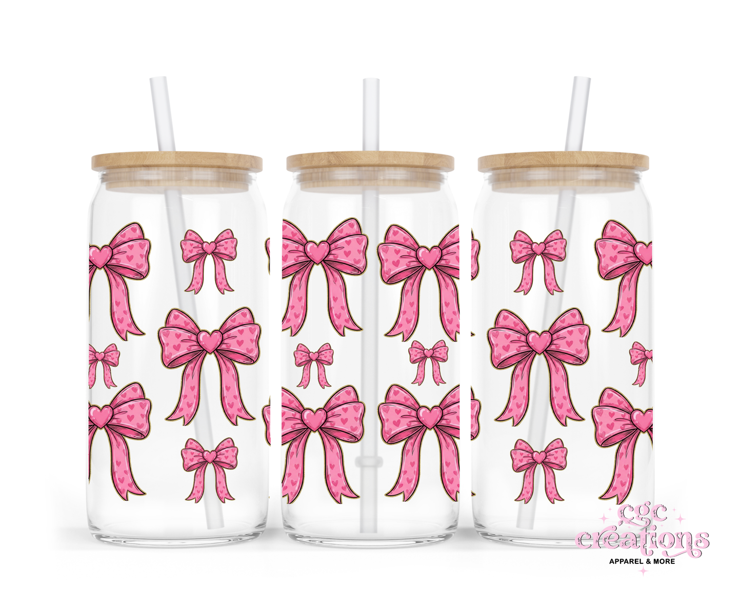 Pink Coquette Bows 16oz Glass Cup With Lid