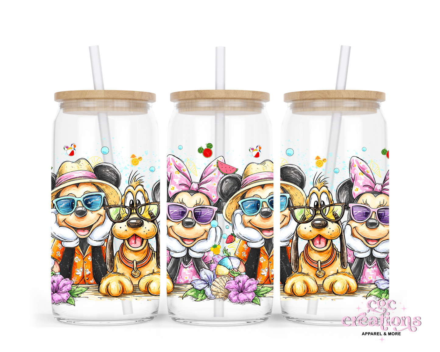 Mouse & Friends 16oz Glass Cup With Lid