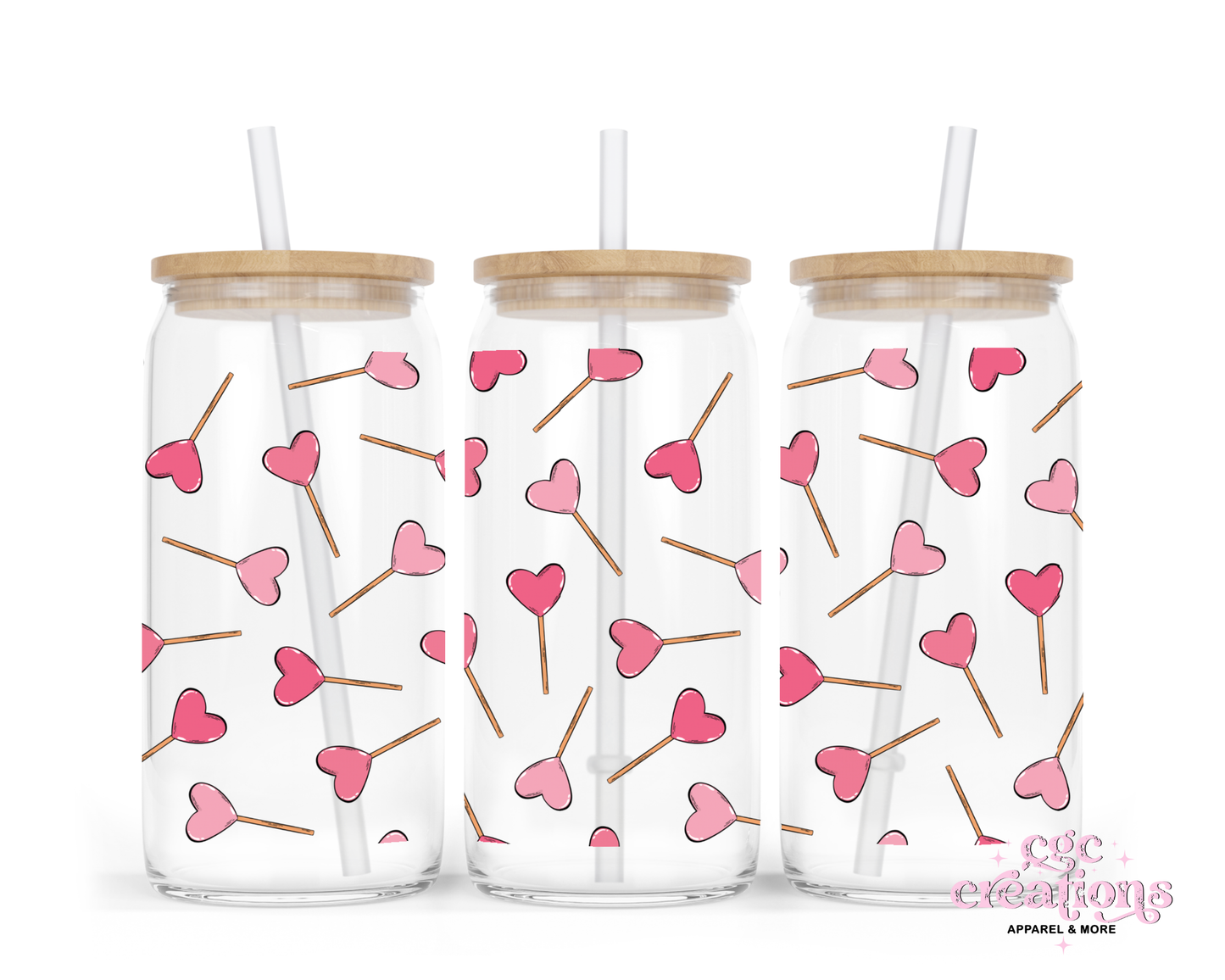 Heart Lolipops 16oz Glass Cup With Lid