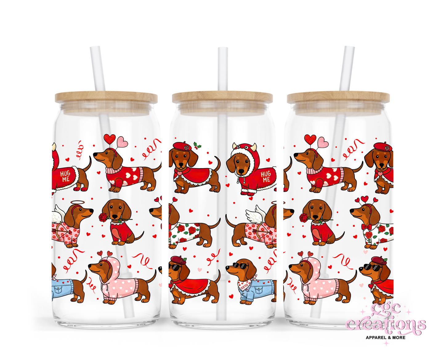 Dachshund Love 16oz Glass Cup With Lid