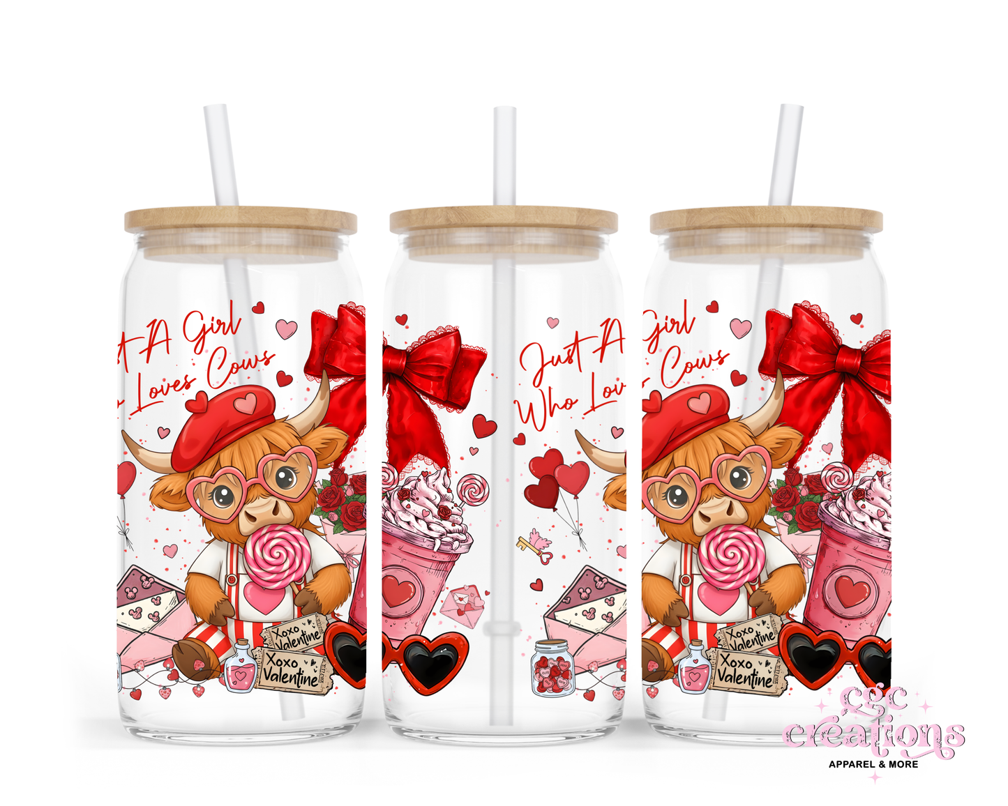 Just A Girl Who Loves Cows #2 16oz Glass Cup With Lid