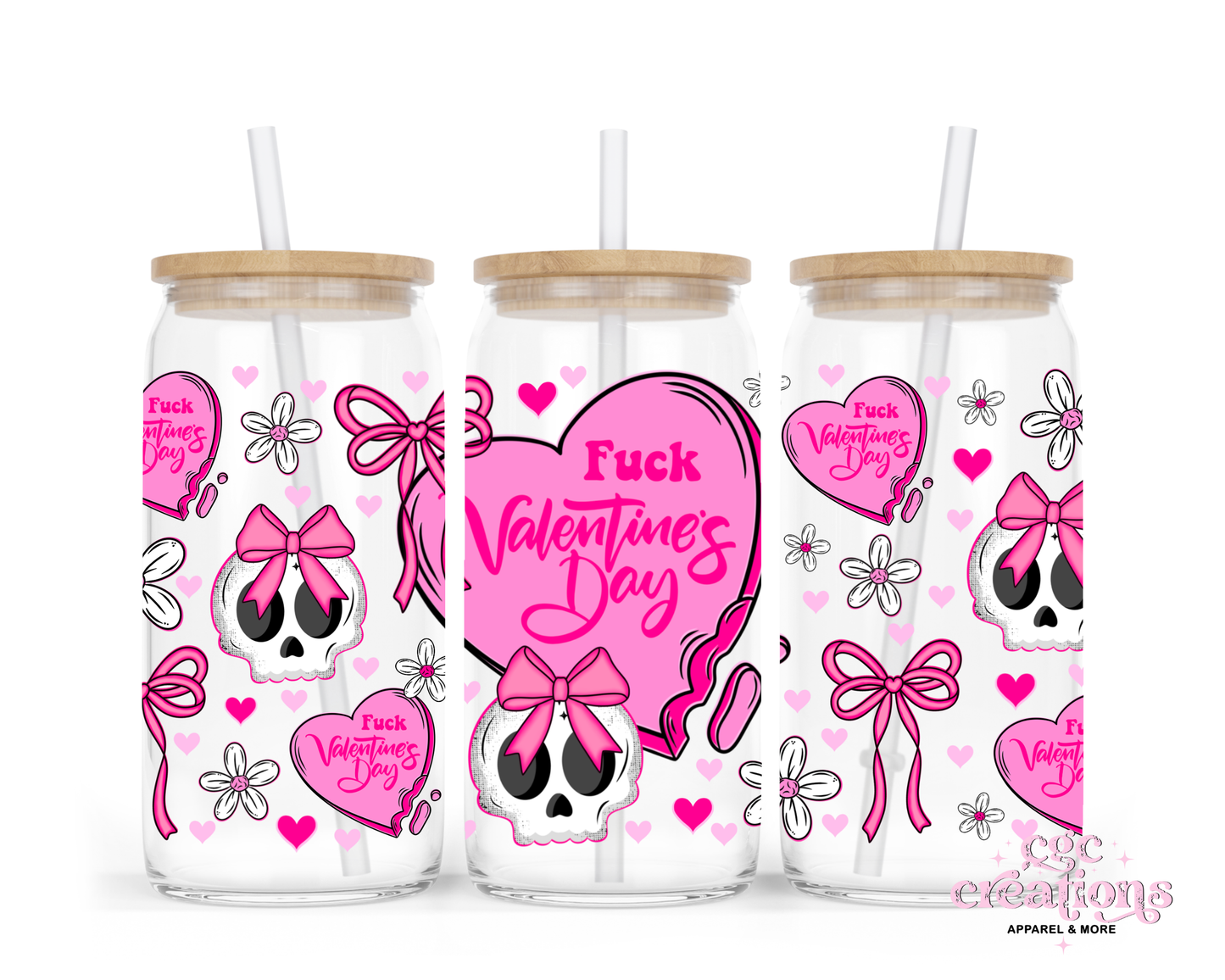 Fuck Valentine's Day 16oz Glass Cup With Lid