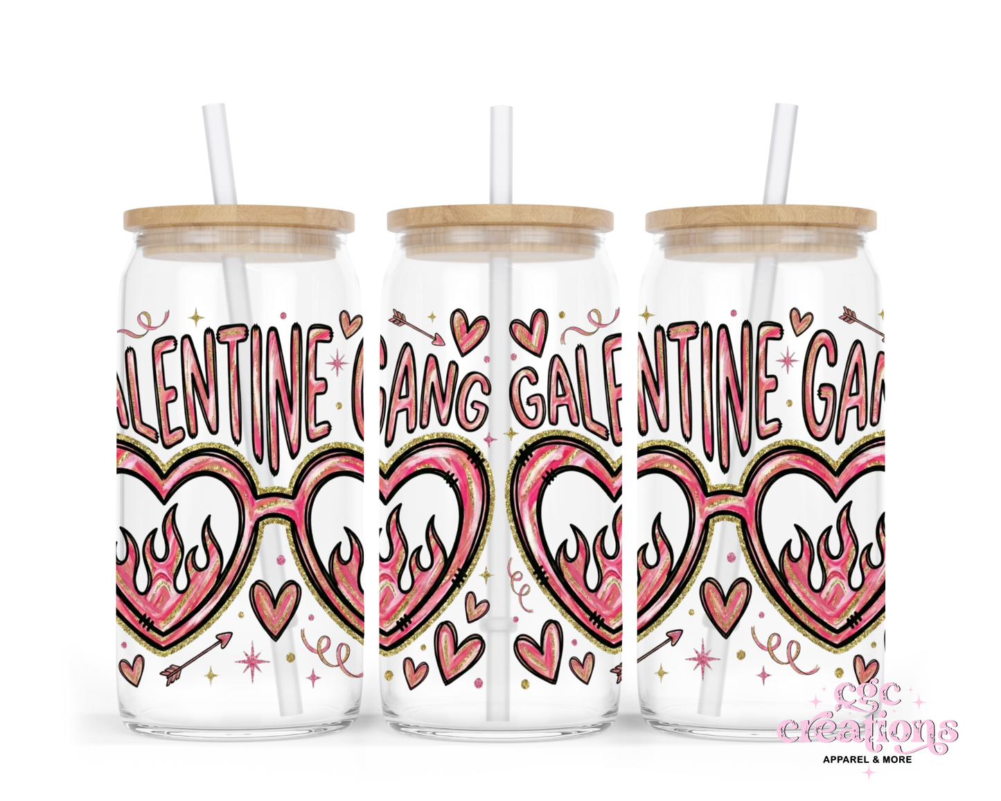 Galentine Gang 16oz Glass Cup With Lid