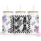 Checkered Mama 16oz Glass Cup With Lid