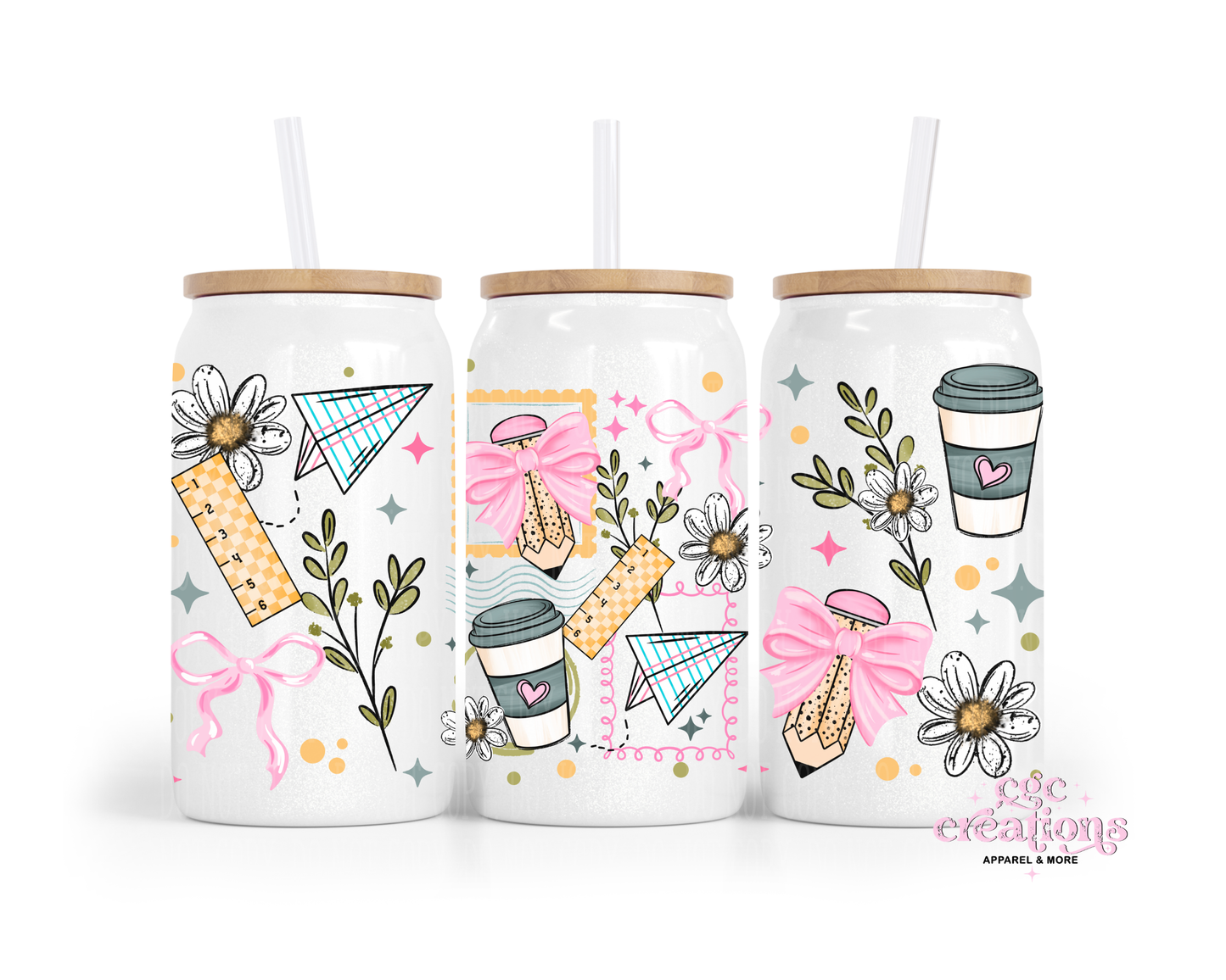 Teacher Stamp 16oz Glass Cup With Lid