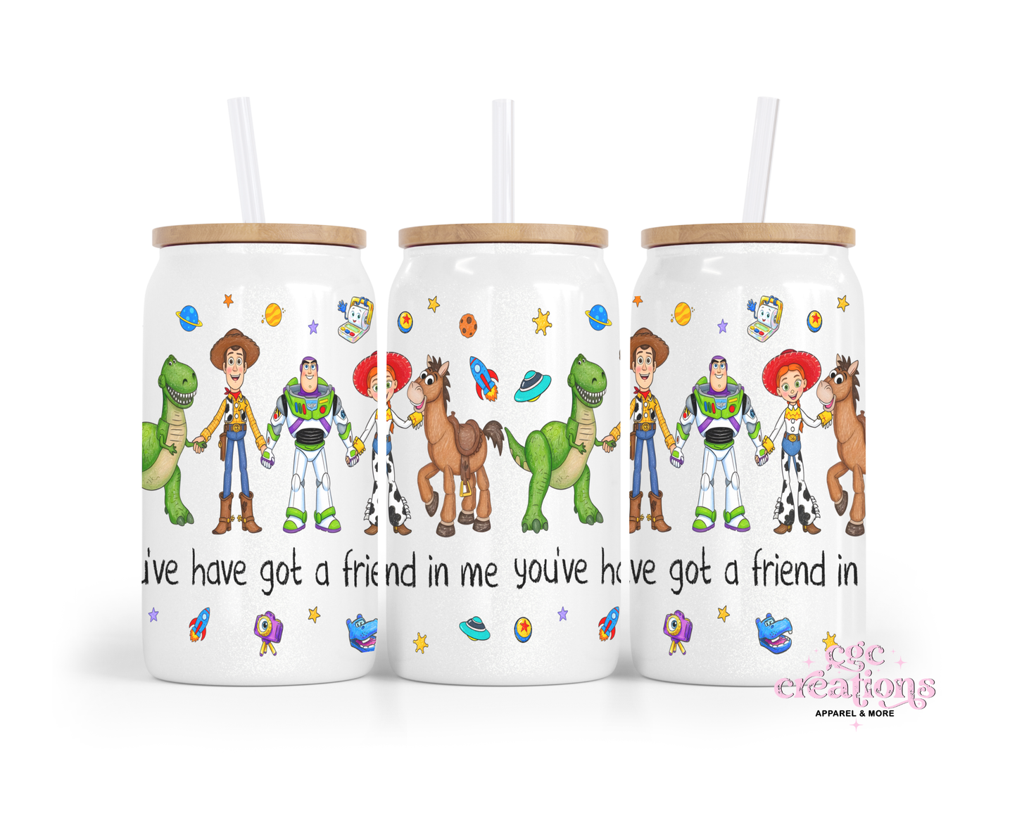 Space Ranger And Cowboy 16oz Glass Cup With Lid