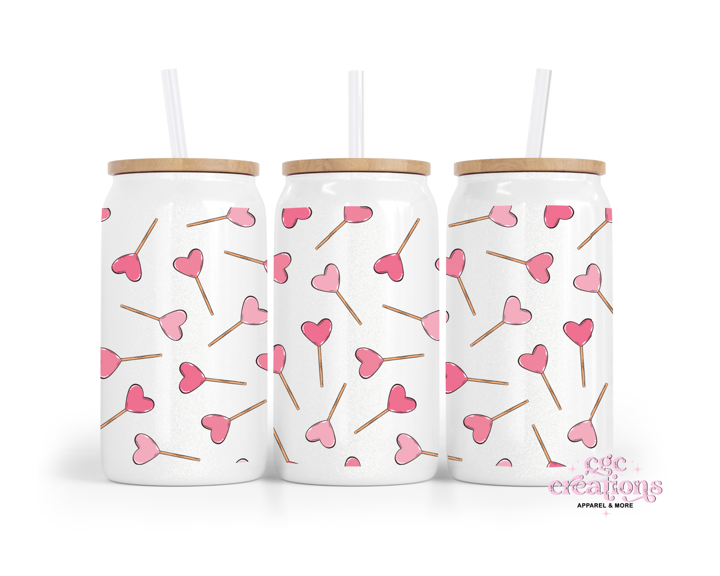 Heart Lolipops 16oz Glass Cup With Lid