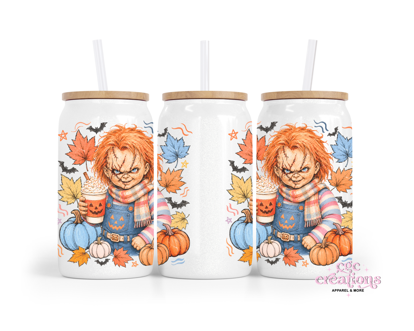 Creepy Red Head Doll - Fall 16oz Glass Cup With Lid