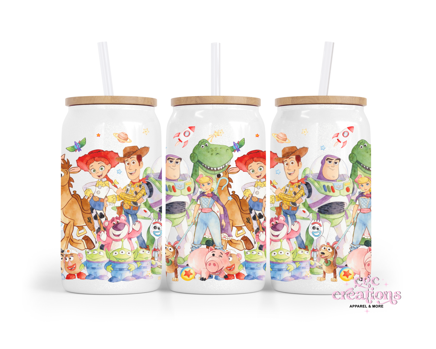Space Ranger And Cowboy #3 16oz Glass Cup With Lid