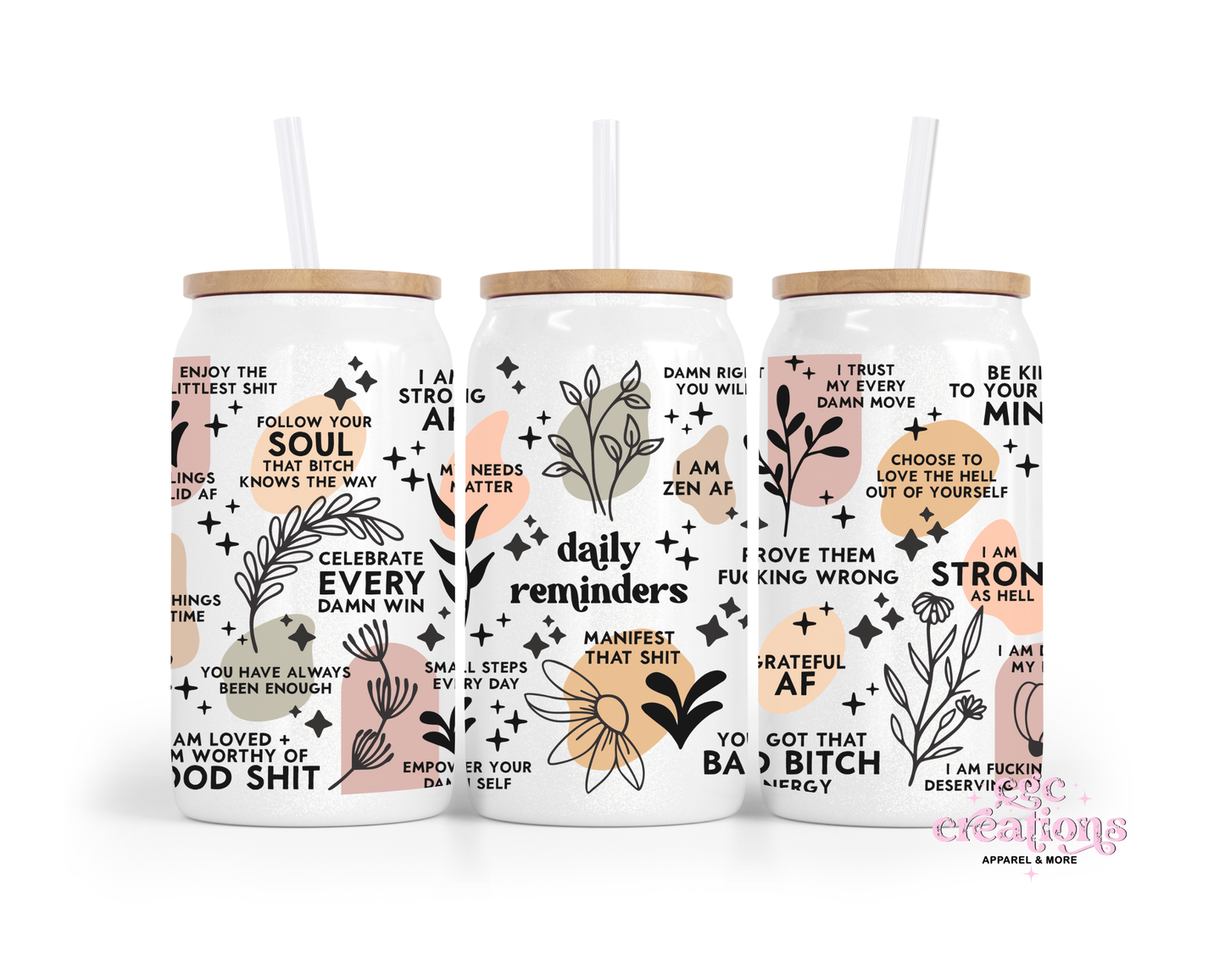 Daily Reminders 16oz Glass Cup With Lid