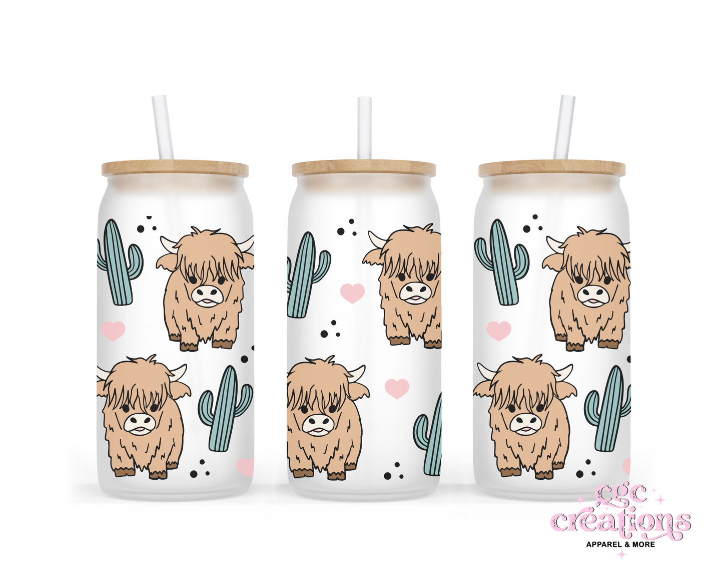 Cow & Cactus 16oz Glass Cup With Lid