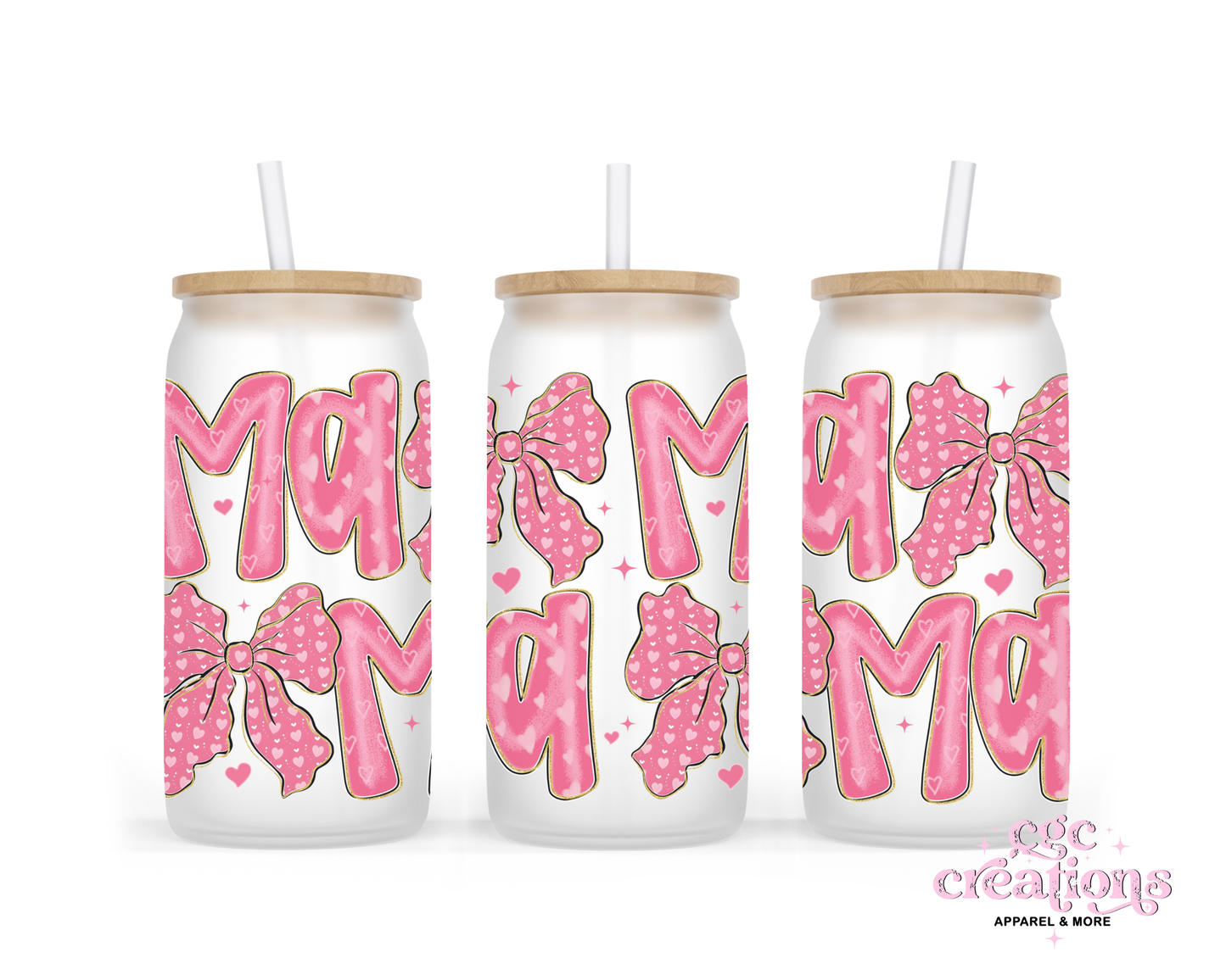 Mama Love #2  16oz Glass Cup With Lid