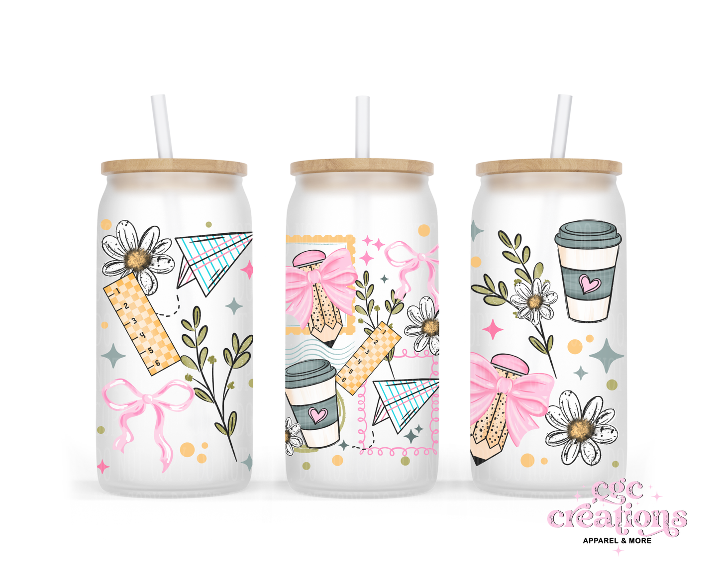 Teacher Stamp 16oz Glass Cup With Lid