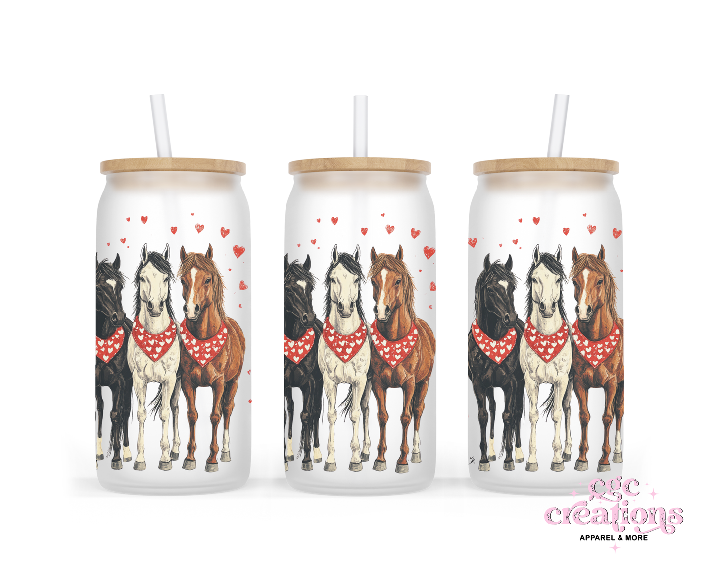 Horse Love 16oz Glass Cup With Lid