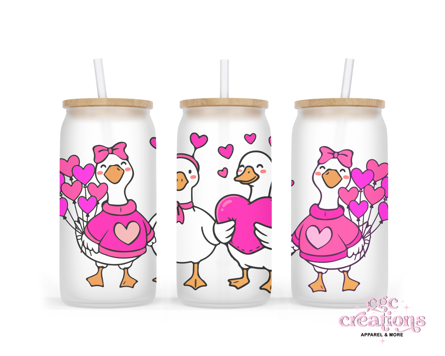 Duck Love # 3  16oz Glass Cup With Lid