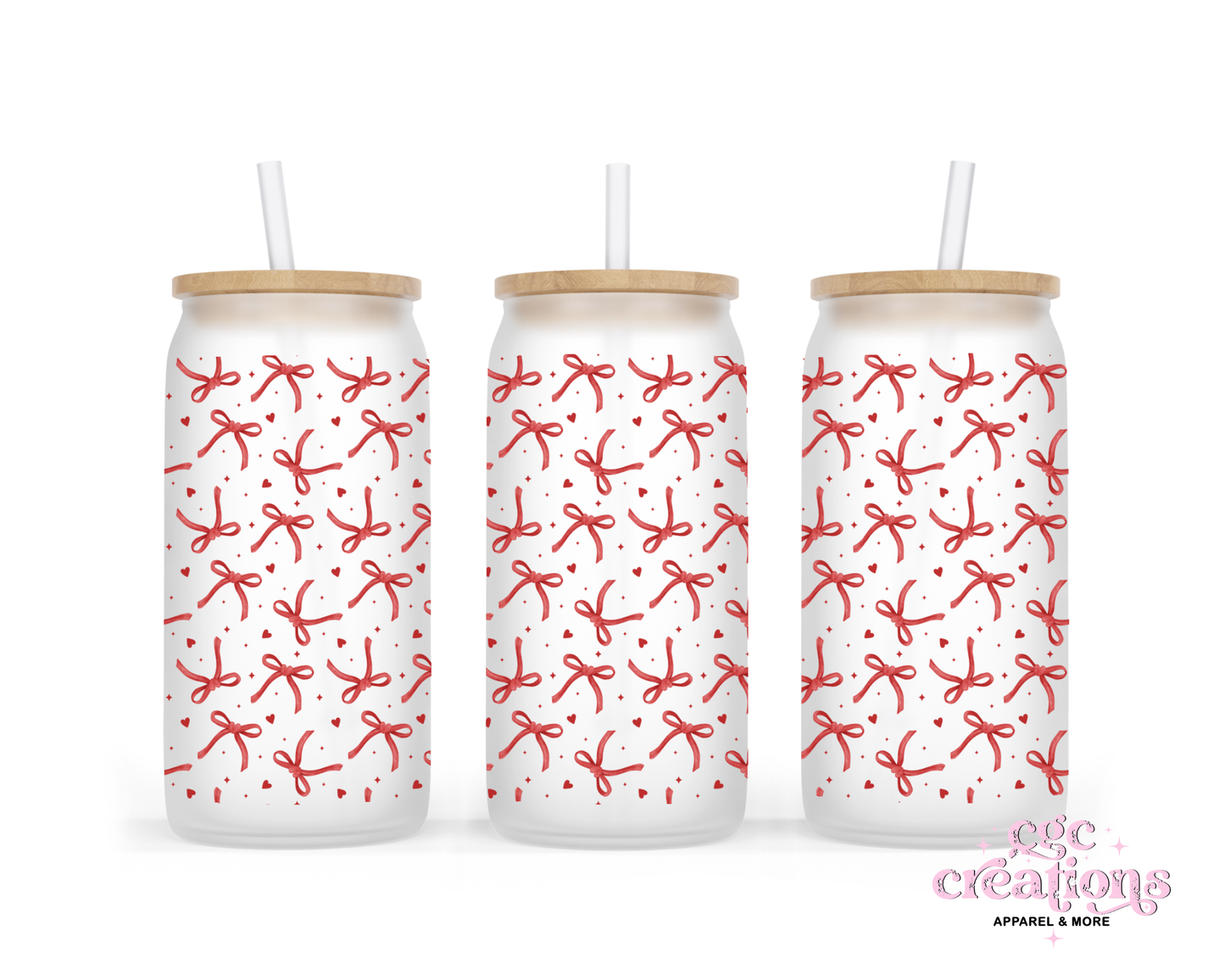 Bows & Hearts 16oz Glass Cup With Lid