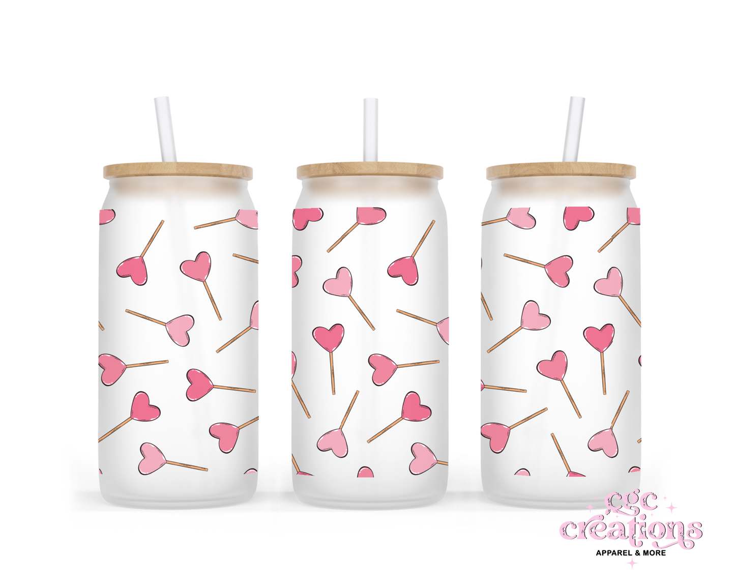 Heart Lolipops 16oz Glass Cup With Lid