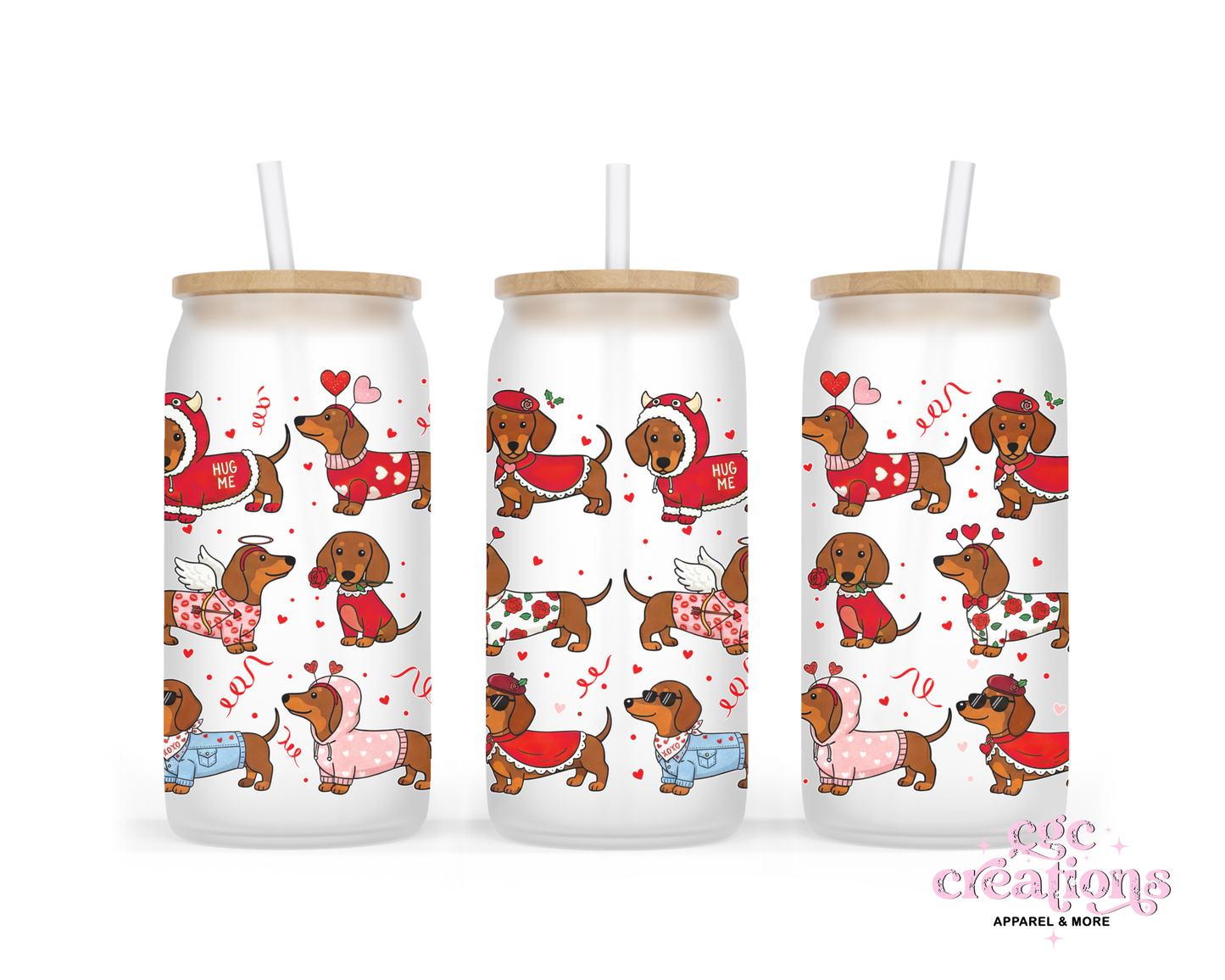 Dachshund Love 16oz Glass Cup With Lid