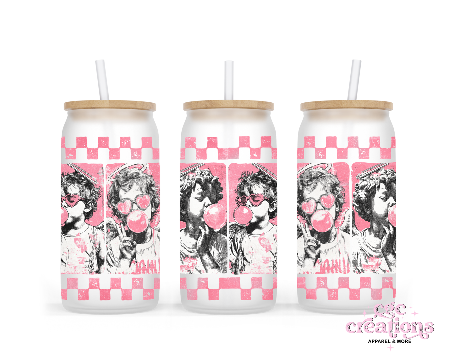 Bubble Love 16oz Glass Cup With Lid