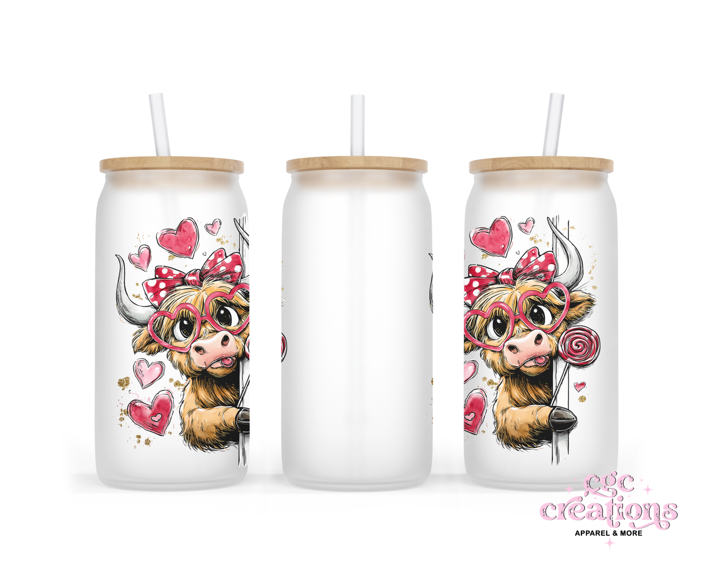 Peeking Highland 16oz Glass Cup With Lid